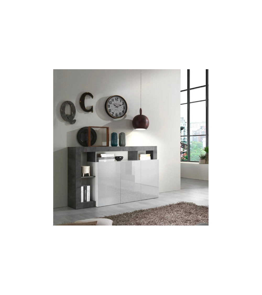 Buffet HAMBURG 3 portes – Blanc laqué brillant / Noir oxyde Buffet HAMBURG 3 portes – Blanc laqué brillant / Noir oxyde